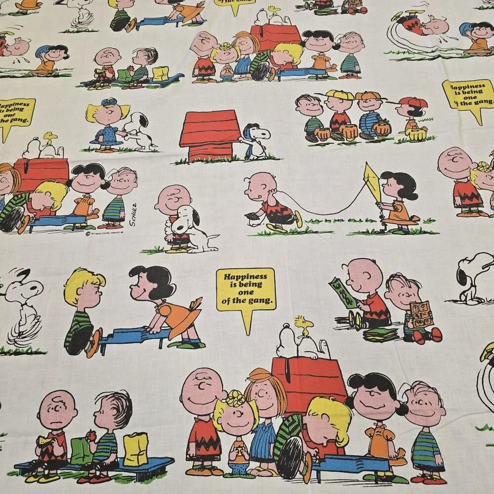 Vintage Peanuts Twin Flat Bed Muslin Sheet Sears 1971 Snoopy Charlie Brown